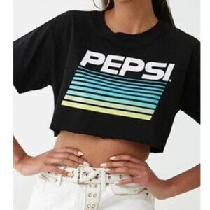 FOREVER 21 Pepsi Black Crop Top Size L